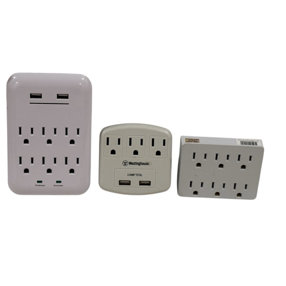 White Power Plug Adapter w/ USB Trio ~ 3 Included ~ LIKE NEW